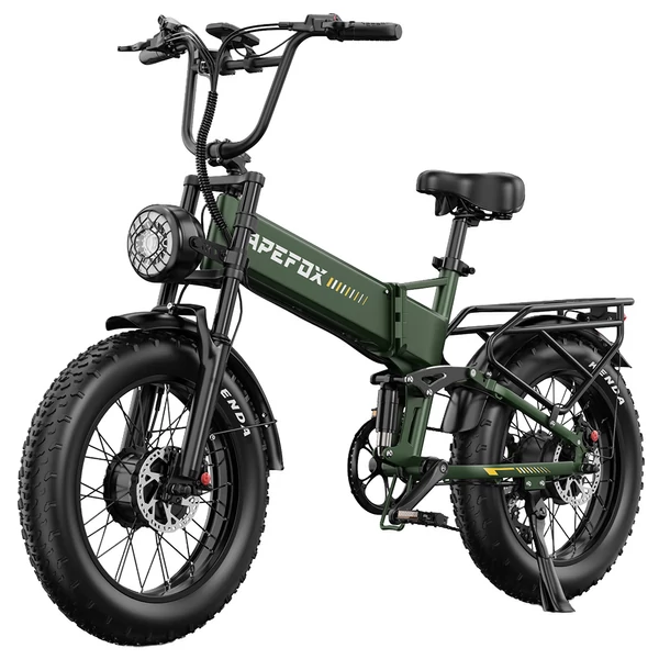 APEFOX RH20 összecsukható elektromos kerékpár, dupla 750W motor, 48V 22.5Ah akku, 50 km/h, 100 km hatótáv, 20×4.0” fat gumi – Zöld