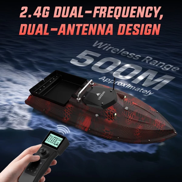 OKEEVAN D80E GPS etetőhajó – 795‑ös dupla motor, 4 m/s sebesség, 3 kg kapacitás, 500 m hatótáv, mélység‑ és hőmérsékletmérés – Piros