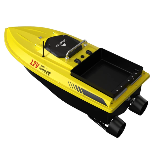 OKEEVAN D80E GPS etetőhajó – 795‑ös dupla motor, 4 m/s sebesség, 3 kg kapacitás, 500 m hatótáv, mélység‑ és hőmérsékletmérés – Sárga