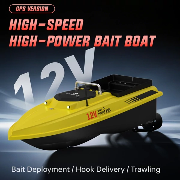 OKEEVAN D80E GPS etetőhajó – 795‑ös dupla motor, 4 m/s sebesség, 3 kg kapacitás, 500 m hatótáv, mélység‑ és hőmérsékletmérés – Sárga