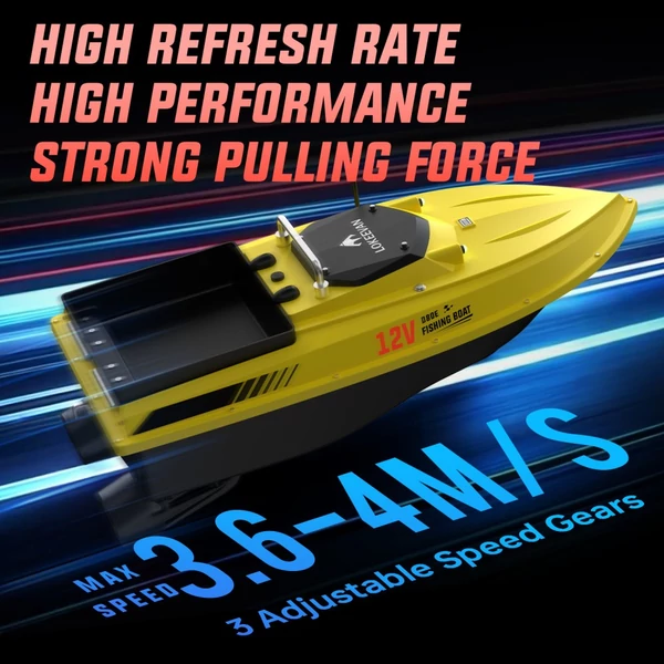 OKEEVAN D80E GPS etetőhajó – 795‑ös dupla motor, 4 m/s sebesség, 3 kg kapacitás, 500 m hatótáv, mélység‑ és hőmérsékletmérés – Sárga