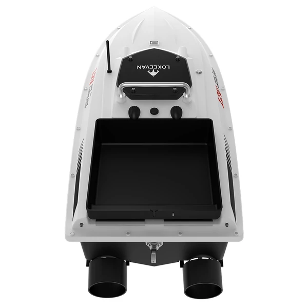 LOKEEVAN D80B GPS etetőhajó – 795‑ös dupla motor, 3.6 m/s sebesség, 2 kg etetőtartály, 500 m hatótáv, automata visszatérés, vízálló test – Fehér