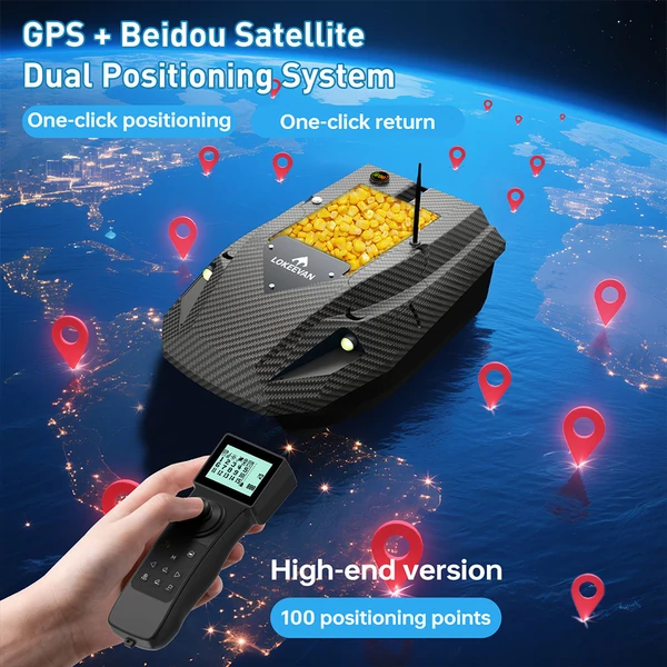 LOKEEVAN D50B GPS etetőhajó, 12V dupla nagy nyomatékú motor, GPS+Beidou, 500 m hatótáv, 2 kg tartály, 15600 mAh akkumulátor – Fekete