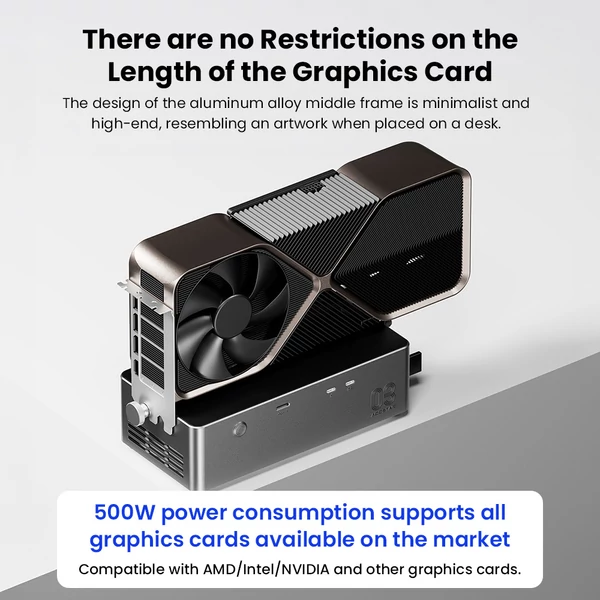 AOOSTAR AG03 külső GPU dokkoló – Thunderbolt 5 + OCuLink PCIe 4.0 x4, 800W táp, 500W VGA, AMD/NVIDIA kompatibilis
