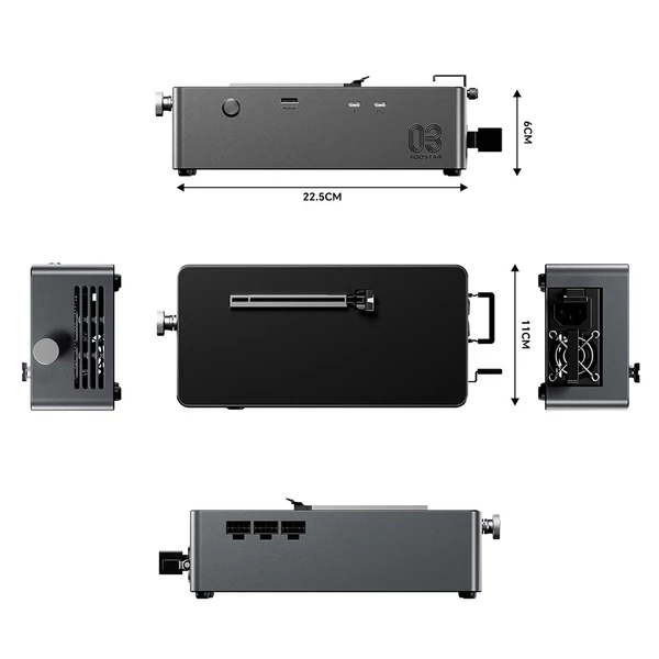 AOOSTAR AG03 külső GPU dokkoló – Thunderbolt 5 + OCuLink PCIe 4.0 x4, 800W táp, 500W VGA, AMD/NVIDIA kompatibilis