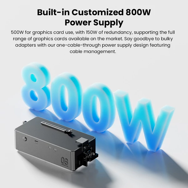AOOSTAR AG03 külső GPU dokkoló – Thunderbolt 5 + OCuLink PCIe 4.0 x4, 800W táp, 500W VGA, AMD/NVIDIA kompatibilis