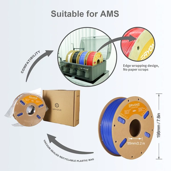 ERYONE 1.75mm ABS+ 3D nyomtató filament, 1 kg, szürke – tartós, pontos nyomtatáshoz