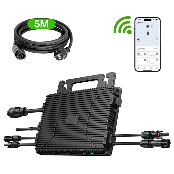 LIONSHEE LS‑800Mi 800W mikroinverter, 2 MPPT, 230V kimenet, 96% hatásfok, IP67 vízálló, Wi‑Fi okos monitorozás