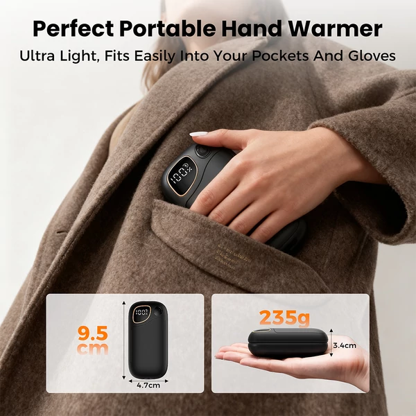 Flashfish ST01 mágneses kézmelegítő, 2 az 1-ben, gyors 3,5 órás töltés, 360° fűtés, 4 fokozat, 2×3500 mAh, zsebméret