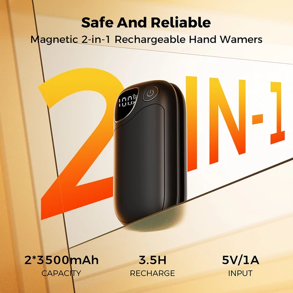 Flashfish ST01 mágneses kézmelegítő, 2 az 1-ben, gyors 3,5 órás töltés, 360° fűtés, 4 fokozat, 2×3500 mAh, zsebméret