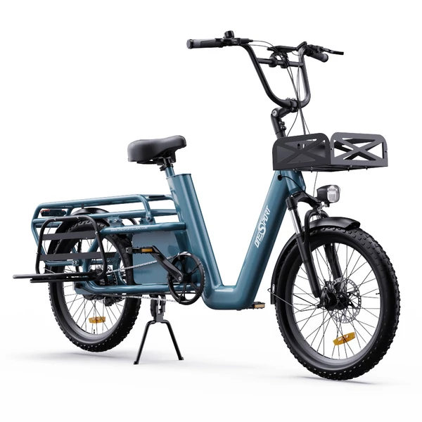 ONESPORT OT01 elektromos teherszállító kerékpár, 650W motor, 48V 27Ah akkumulátor, 20×2.6 gumi, 25 km/h, 100 km hatótáv – Kék