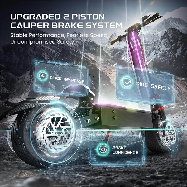 FENGQS GT9 elektromos roller, 2×3500W motor, 60V 38Ah akkumulátor, 12” kerék, 80 km/h, 96 km hatótáv, tárcsafék, dupla rugózás, okos kijelző