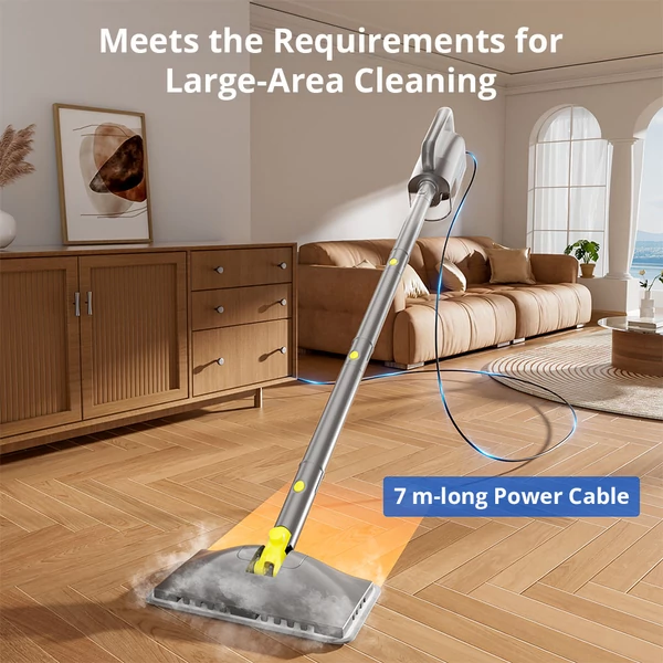 Teendow SC‑05 gőztisztító felmosó, 1300W, 15 mp felfűtés, 300 ml tartály, 30 perc üzemidő, 2 gőzfokozat, 7 m kábel, 180° forgó fej