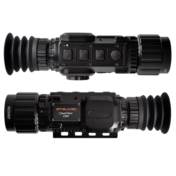 GTGUARD ClearView X350 hőkamera céltávcső, 384×288 szenzor, 3400 m felismerés, 35 mm F1.0 lencse, 4× digitális zoom, OLED kijelző