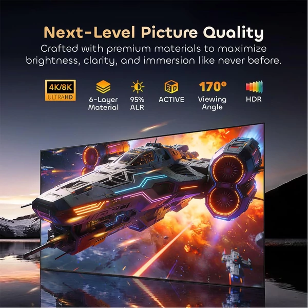ProjeStar 100" hosszú vetítési távolságú ALR vetítővászon, 6 rétegű PET Crystal, 95% fényelnyelés, 0.8 gain, 170° látószög, 4K/8K HDR, aktív 3D