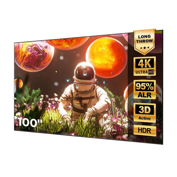 ProjeStar 100" hosszú vetítési távolságú ALR vetítővászon, 6 rétegű PET Crystal, 95% fényelnyelés, 0.8 gain, 170° látószög, 4K/8K HDR, aktív 3D
