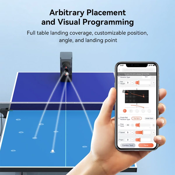 PONGBOT Nova S Pro pingpong labdaadagoló robot, 264 program, 150 labda, 60r/s pörgetés, 15 m/s sebesség, Bluetooth & app vezérlés