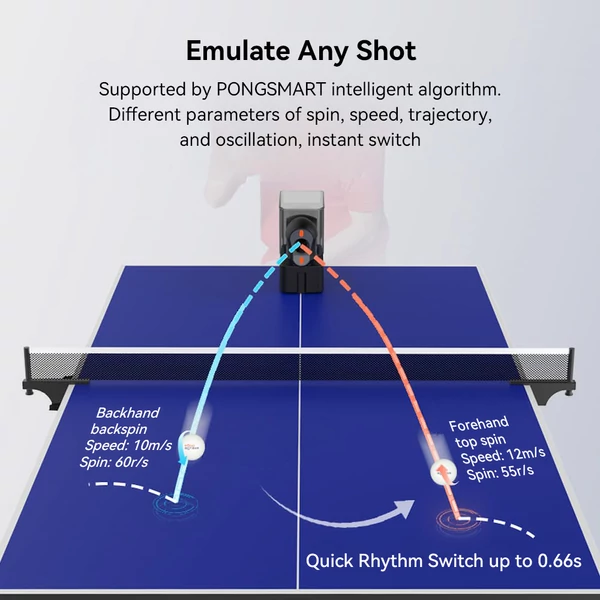 PONGBOT Nova S Pro pingpong labdaadagoló robot, 264 program, 150 labda, 60r/s pörgetés, 15 m/s sebesség, Bluetooth & app vezérlés
