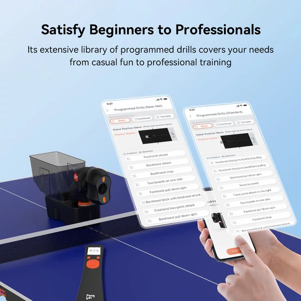 PONGBOT Nova S Pro pingpong labdaadagoló robot, 264 program, 150 labda, 60r/s pörgetés, 15 m/s sebesség, Bluetooth & app vezérlés