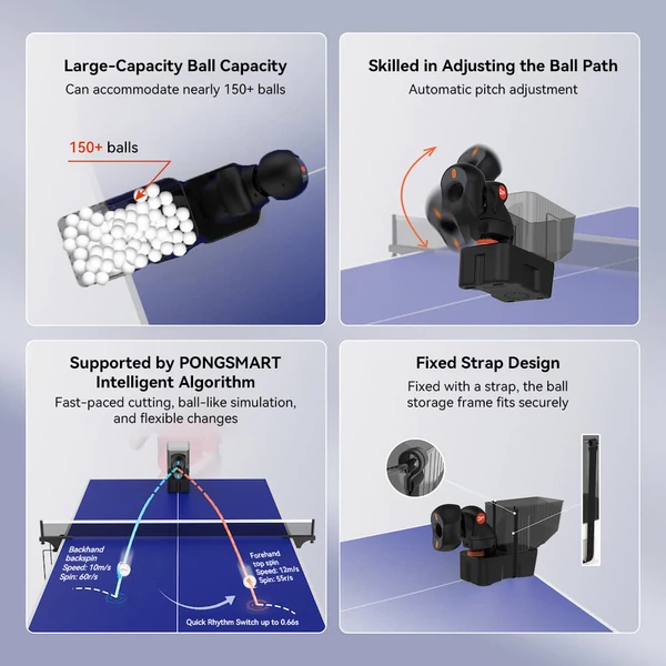 PONGBOT Nova S Pro pingpong labdaadagoló robot, 264 program, 150 labda, 60r/s pörgetés, 15 m/s sebesség, Bluetooth & app vezérlés