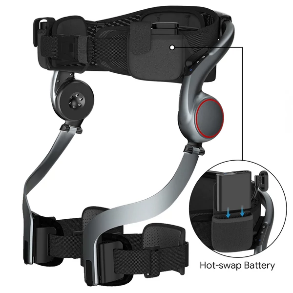 AstroShell Alpha 1 láb‑exoskeleton, 1000W csúcs, 2 ms reakcióidő, Mg‑ötvözet váz, dupla cserélhető akku, 24 km hatótáv, 8 óra üzemidő, IP54