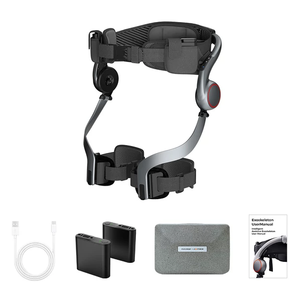 AstroShell Alpha 1 láb‑exoskeleton, 1000W csúcs, 2 ms reakcióidő, Mg‑ötvözet váz, dupla cserélhető akku, 24 km hatótáv, 8 óra üzemidő, IP54