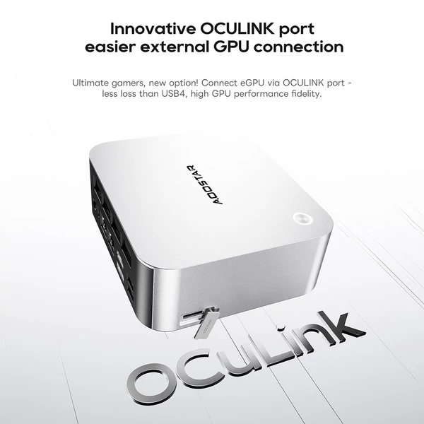 AOOSTAR MACO mini PC Ryzen 7 255, Radeon 780M, 24GB DDR5, 1TB PCIe SSD, OCuLink, 2.5G LAN, WiFi 6, USB4, 4 kijelző támogatás