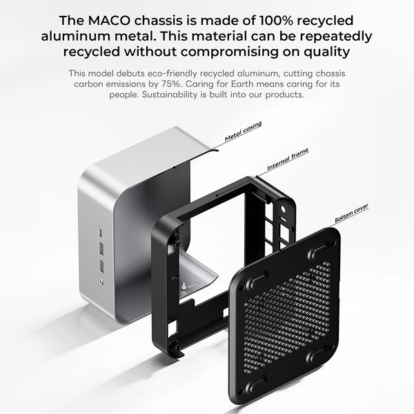 AOOSTAR MACO mini PC Ryzen 7 255, Radeon 780M, 24GB DDR5, 1TB PCIe SSD, OCuLink, 2.5G LAN, WiFi 6, USB4, 4 kijelző támogatás
