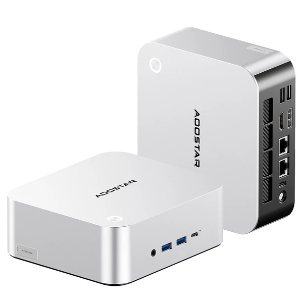 AOOSTAR MACO mini PC Ryzen 7 255, Radeon 780M, 24GB DDR5, 1TB PCIe SSD, OCuLink, 2.5G LAN, WiFi 6, USB4, 4 kijelző támogatás