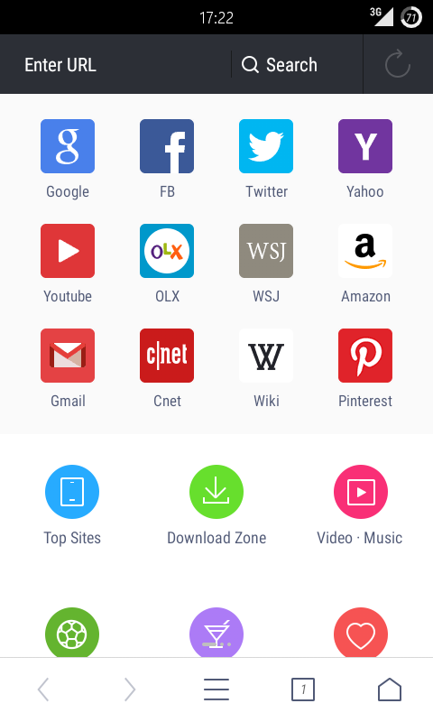 UC Browser kezdőképernyő