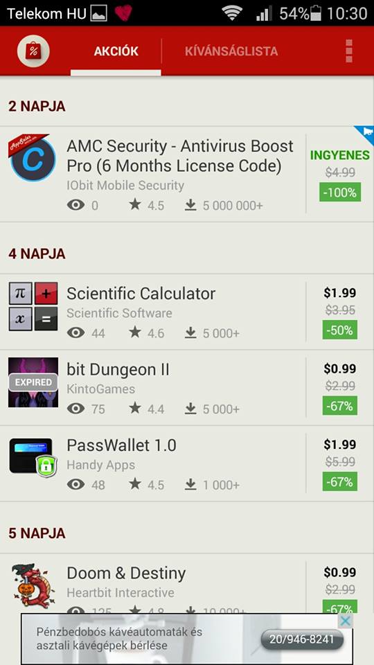 AppSales - Akció fül