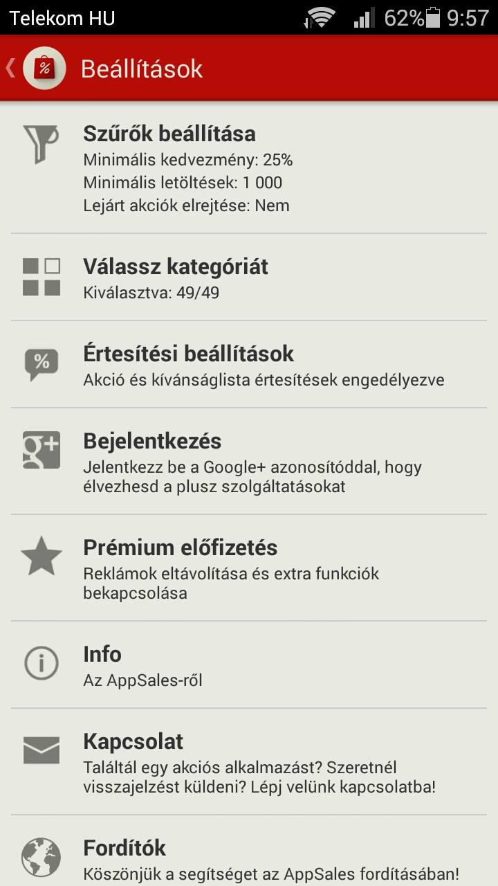 Beállítások fül