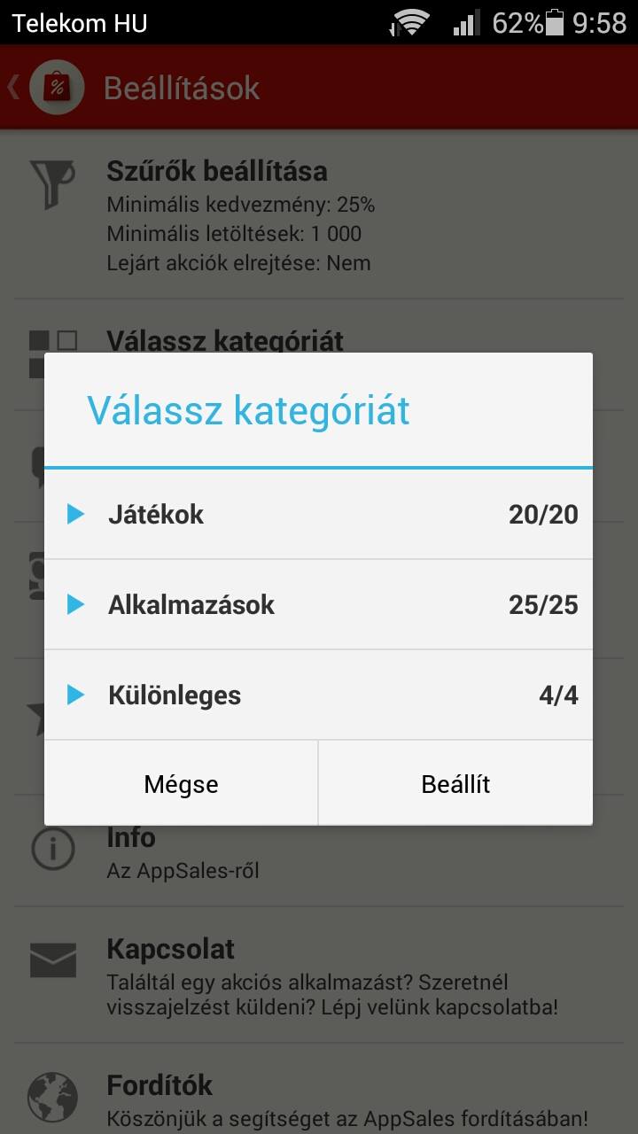 Kategória szűrés