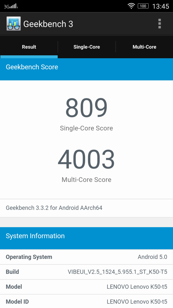Lenovo K3 Note Geekbench